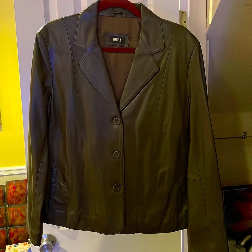 Black Hugo Boss leather blazer/jacket